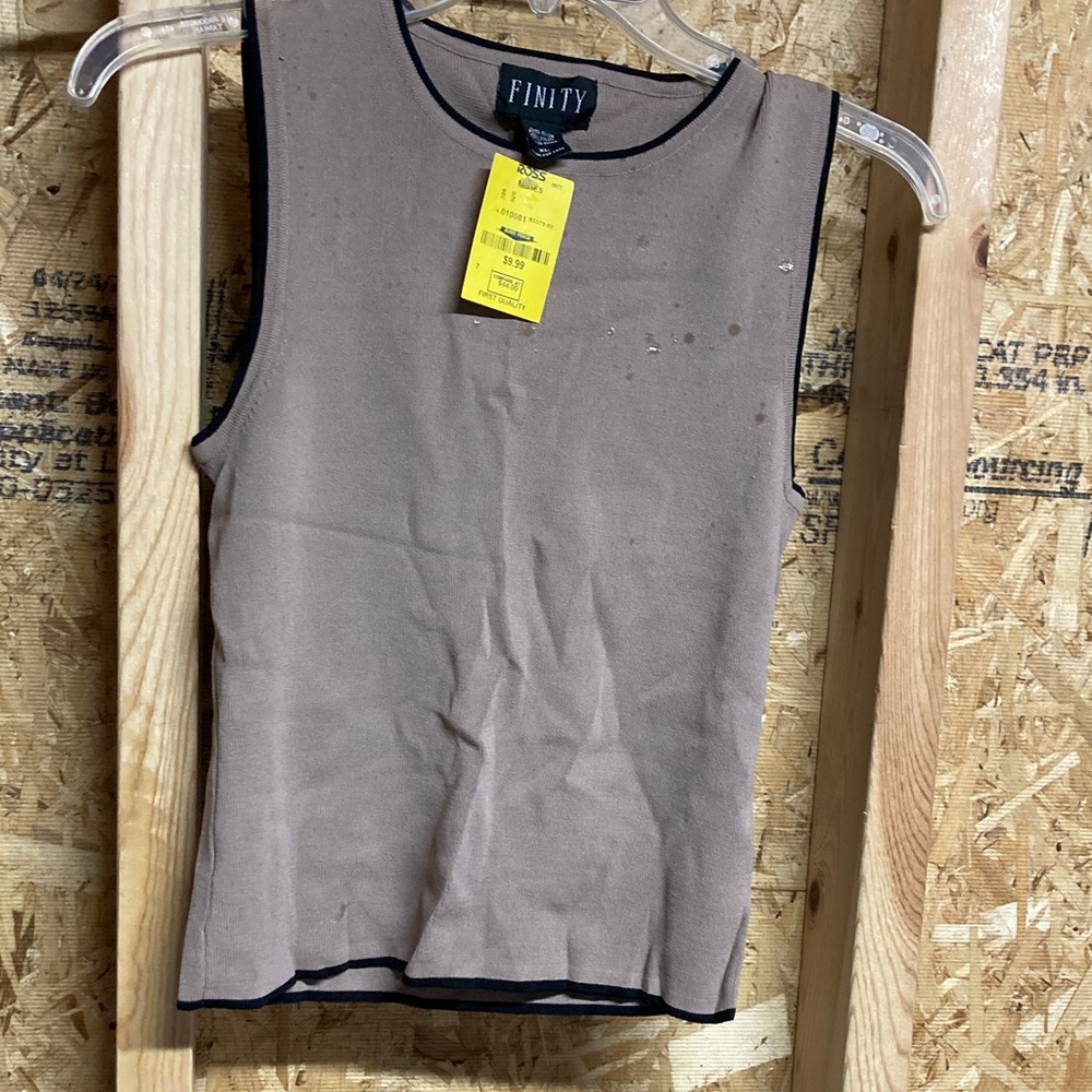 Finity Beige Sleeveless Top with Black Trim